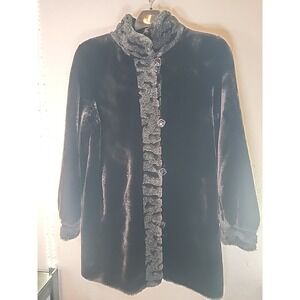Y2K Blair Black‎ Faux Fur Coat Womens  Sm with Pockets